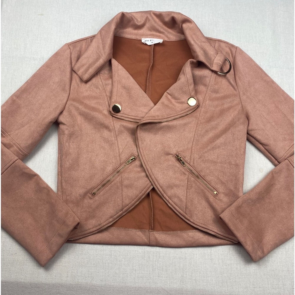 Blu Pepper Womens Faux Suede Moto Jacket Pink EM4655-2R/4R Medium